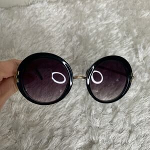 Fashion Round Black Gold Sunglasses OSFM